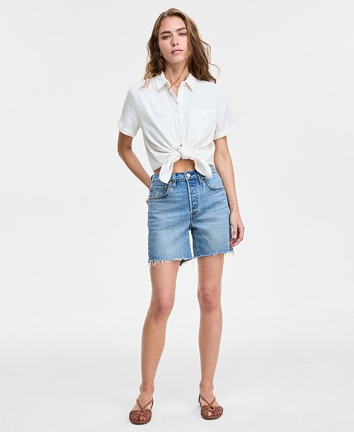 Levi's 501® Mid-Thigh High Rise Straight Fit Denim Shorts Women's Fashion Shoes & Accessories
