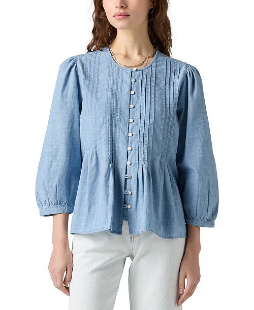 Levi's Levis® Women's 3/4-Sleeve Button-Front Blouse Women's Fashion Shoes & Accessories