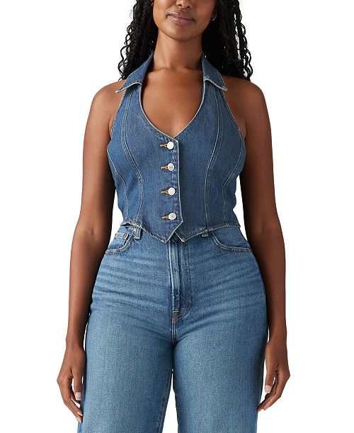 Levi's Women's Bria Cotton Denim Corset Cropped Top Women's Fashion Shoes & Accessories