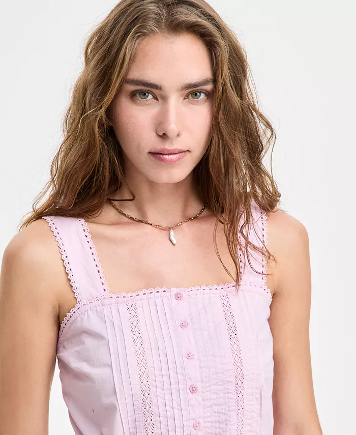 Levi's Women's Brynnley Cotton Lace-Trim Blouse Women's Fashion Shoes & Accessories