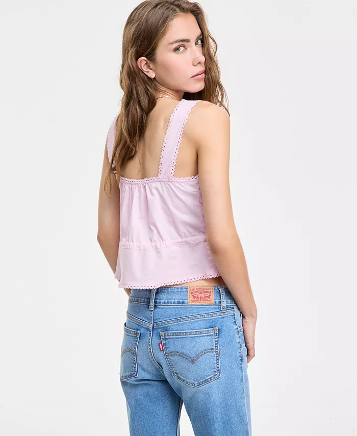 Levi's Women's Brynnley Cotton Lace-Trim Blouse Women's Fashion Shoes & Accessories