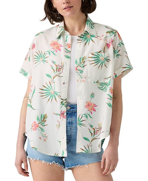 Levi's Women's Darlene Printed Short-Sleeve Shirt Women's Fashion Shoes & Accessories