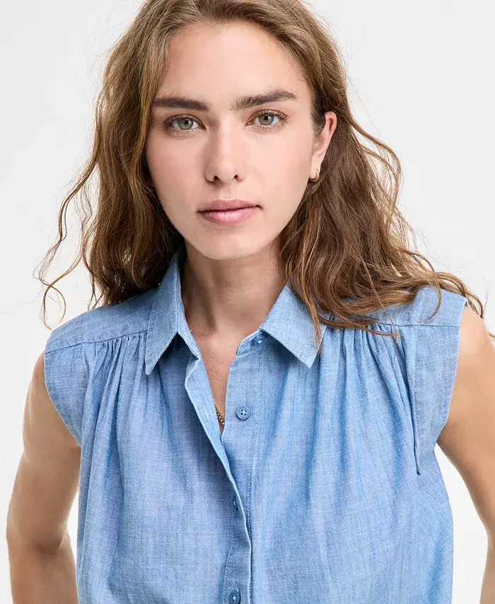 Levi's Women's Gracen Cotton Button-Front Blouse Women's Fashion Shoes & Accessories