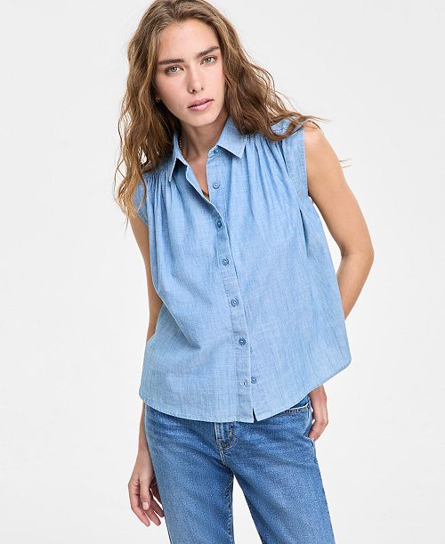 Levi's Women's Gracen Cotton Button-Front Blouse Women's Fashion Shoes & Accessories