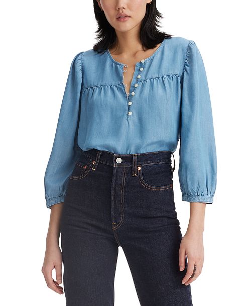 Levi's Women's Halsey 3/4-Sleeve Blouse Women's Fashion Shoes & Accessories