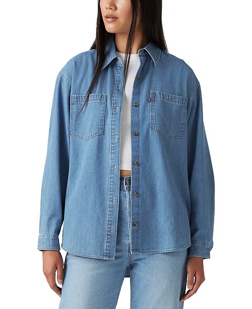Levi's Women's Iris Button-Front Cotton Overshirt Women's Fashion Shoes & Accessories