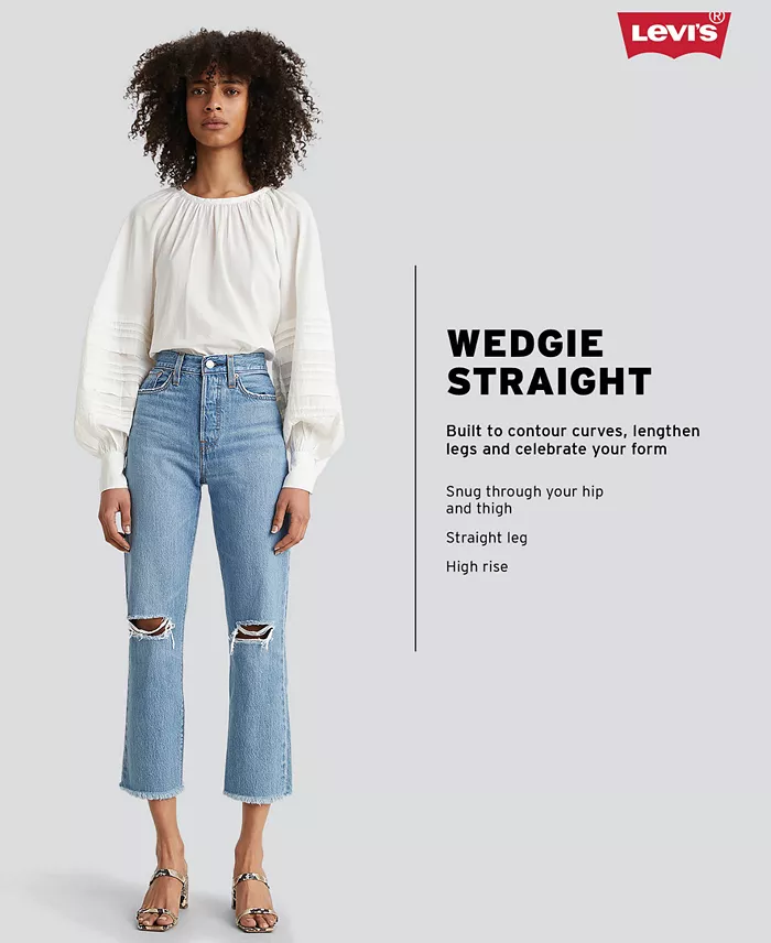 Levi's Women's Wedgie Straight-Leg High Rise Cropped Jeans Women's Fashion Shoes & Accessories