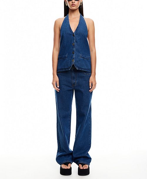 Lioness Women's Hills Denim Halter Top Women's Fashion Shoes & Accessories