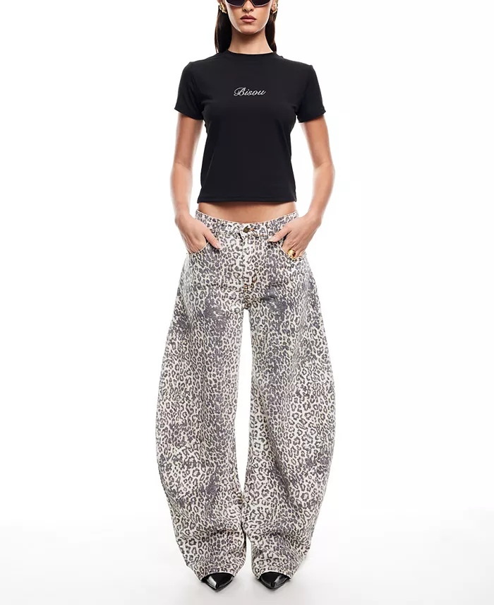 Lioness Women's Leopard-Print Horseshoe Jeans Women's Fashion Shoes & Accessories