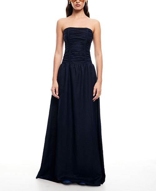 Lioness Women's Lush Strapless Linen-Blend Maxi Dress Women's Fashion Shoes & Accessories