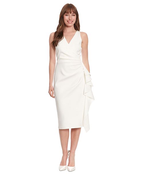 London Times Petite Surplice-Neck Side-Ruffle Midi Dress Women's Fashion Shoes & Accessories