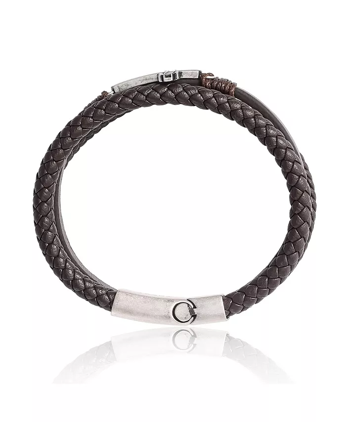 Lucky Brand Braided Leather Bracelet With Cross - Brown Leather Wrap Bracelet For Men Jewelry & Watches