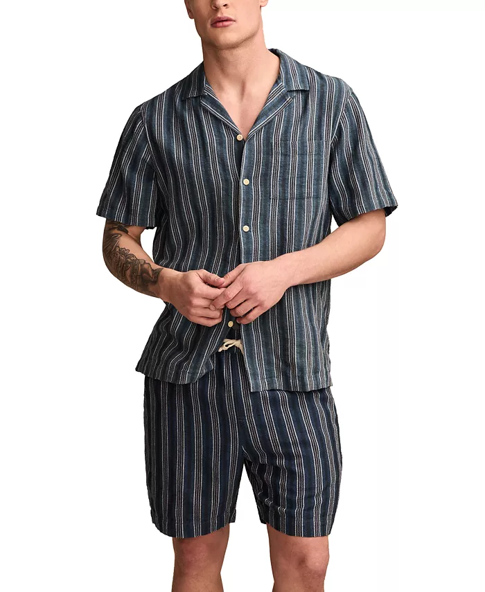 Lucky Brand Men's Regular-Fit Stripe Button-Down Camp Shirt & Regular-Fit Stripe 7" Drawstring Shorts Men's Fashion & Accessories