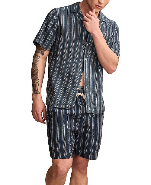 Lucky Brand Men's Regular-Fit Stripe Button-Down Camp Shirt & Regular-Fit Stripe 7" Drawstring Shorts Men's Fashion & Accessories