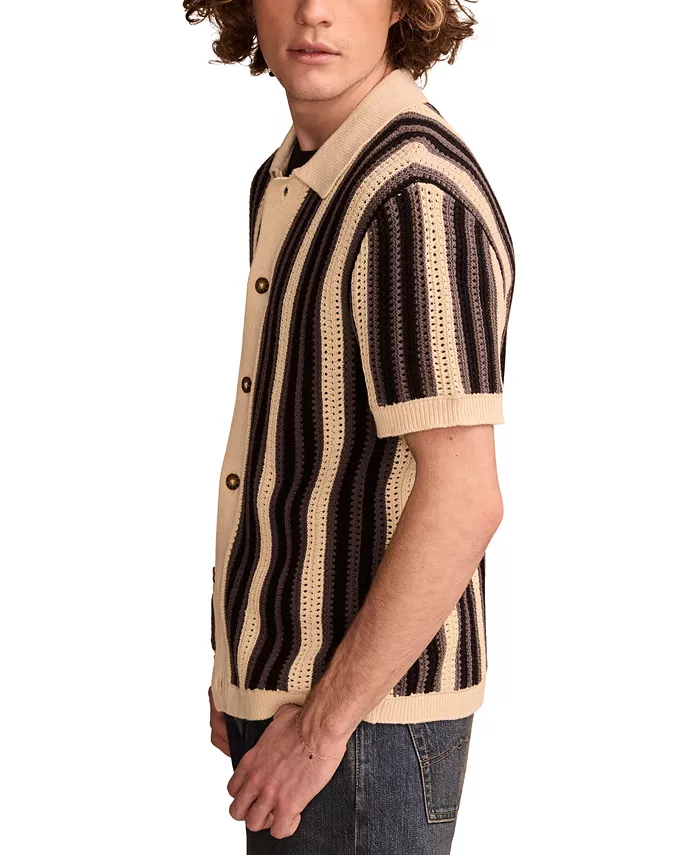 Lucky Brand Men's Short Sleeve Striped Cardigan Sweater Men's Fashion & Accessories