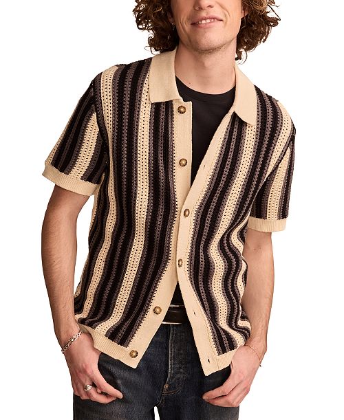 Lucky Brand Men's Short Sleeve Striped Cardigan Sweater Men's Fashion & Accessories