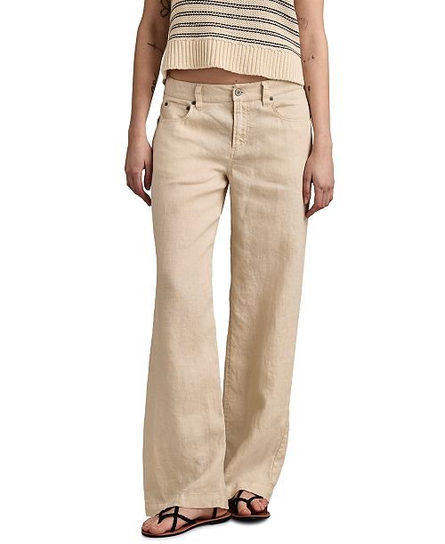 Lucky Brand Women's Linen Baggy Wide-Leg Pants Women's Fashion Shoes & Accessories