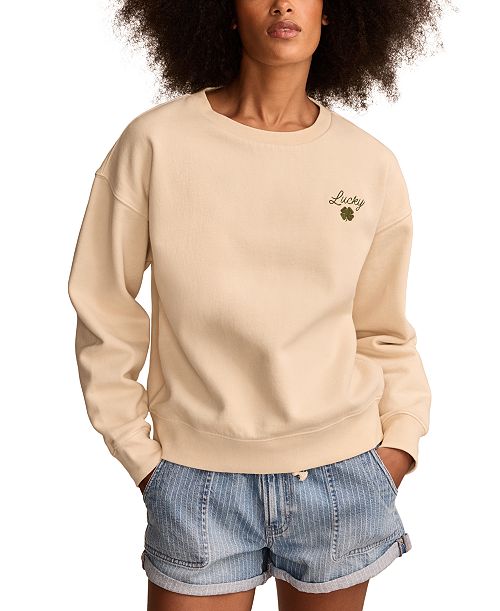 Lucky Brand Women's Lucky Crewneck Sweatshirt Women's Fashion Shoes & Accessories