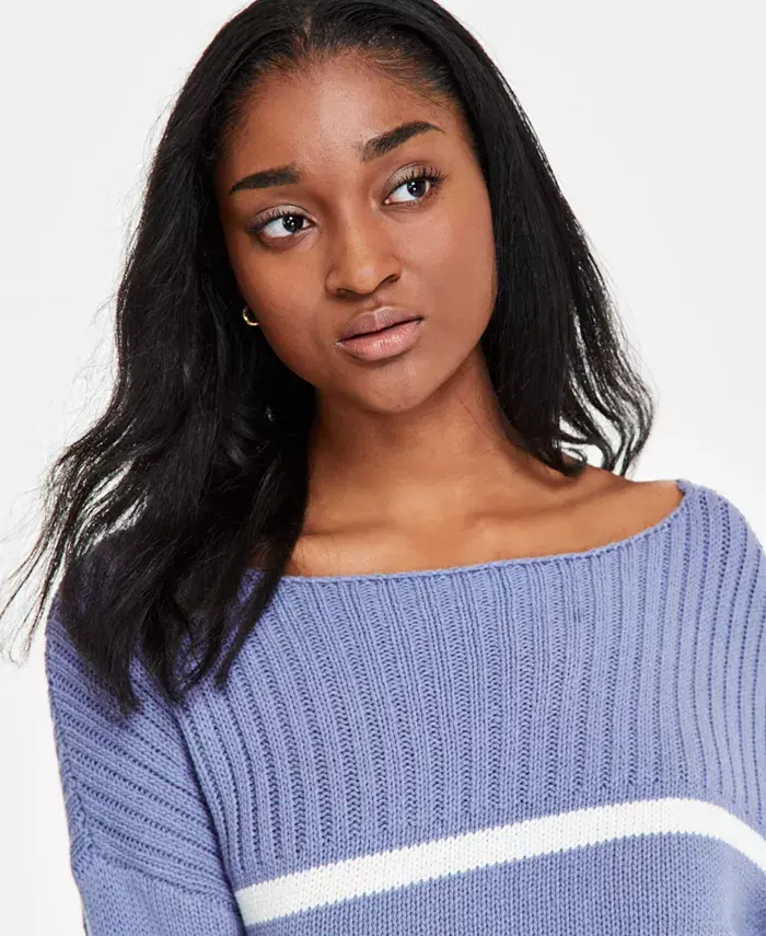 Lucky Brand Women's Striped Boat-Neck Sweater Women's Fashion Shoes & Accessories