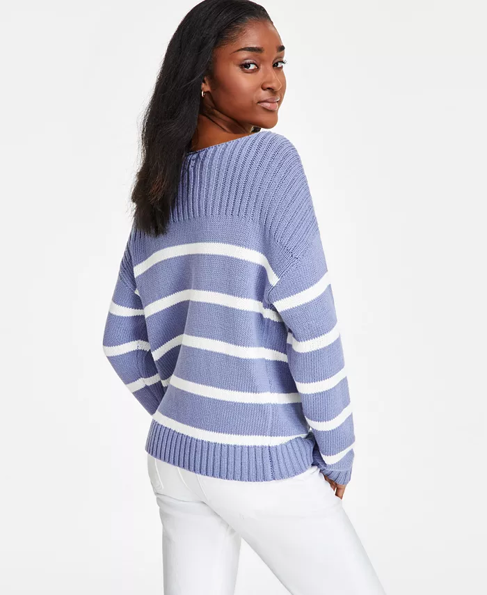 Lucky Brand Women's Striped Boat-Neck Sweater Women's Fashion Shoes & Accessories