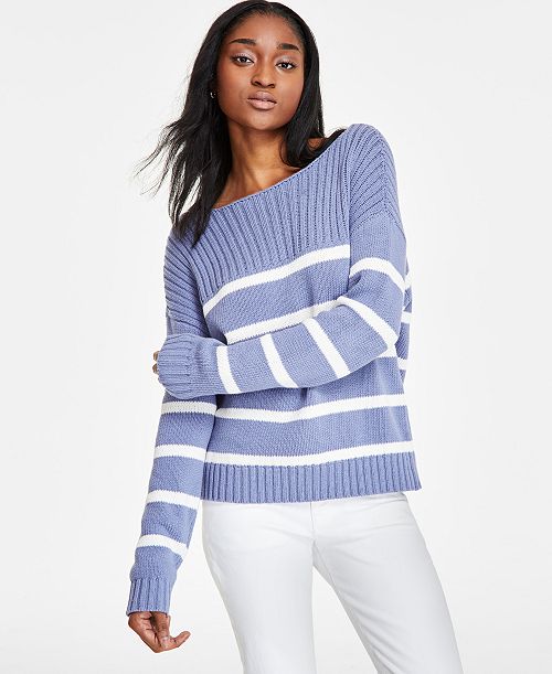 Lucky Brand Women's Striped Boat-Neck Sweater Women's Fashion Shoes & Accessories