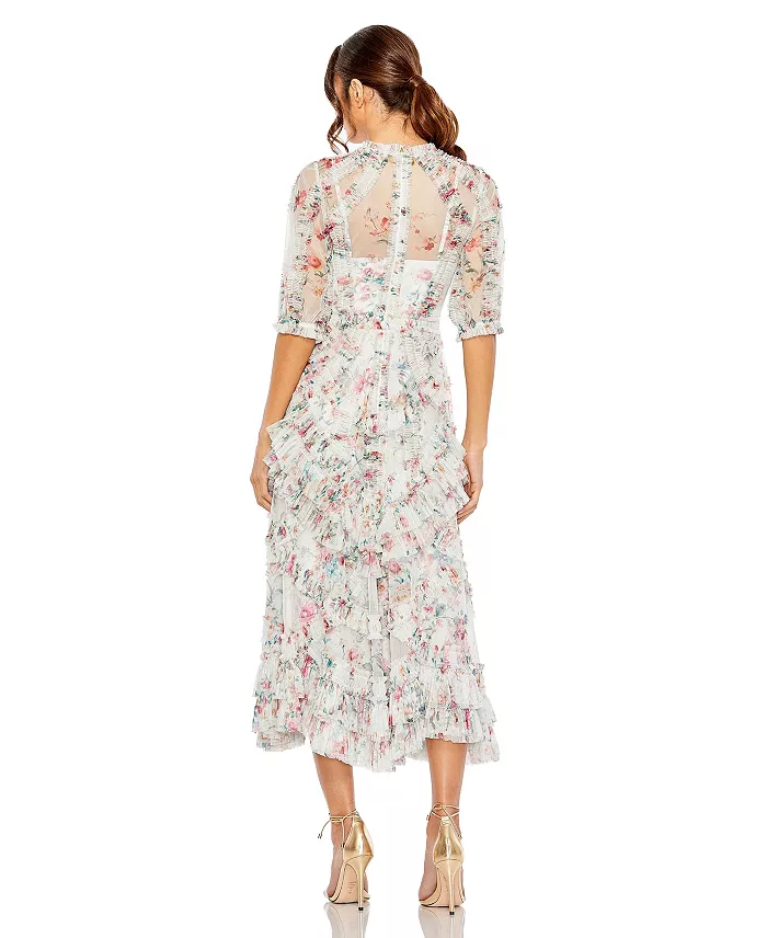 Mac Duggal Women's Embellished High Neck Long Sleeve Gown Women's Fashion Shoes & Accessories