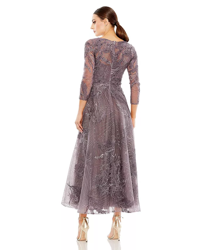 Mac Duggal Women's Embellished Wrap Over 3/4 Sleeve Dress Women's Fashion Shoes & Accessories