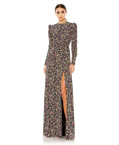 Mac Duggal Women's Ieena Floral Long Sleeve Gown Women's Fashion Shoes & Accessories