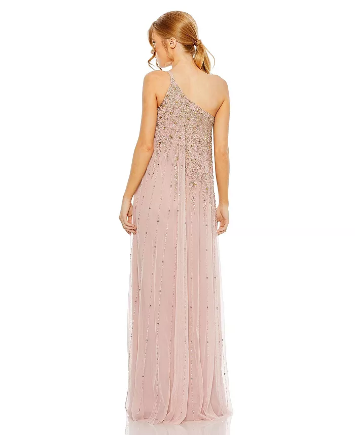 Mac Duggal Women's One Shoulder Embellished Trapeze A Line Gown Women's Fashion Shoes & Accessories