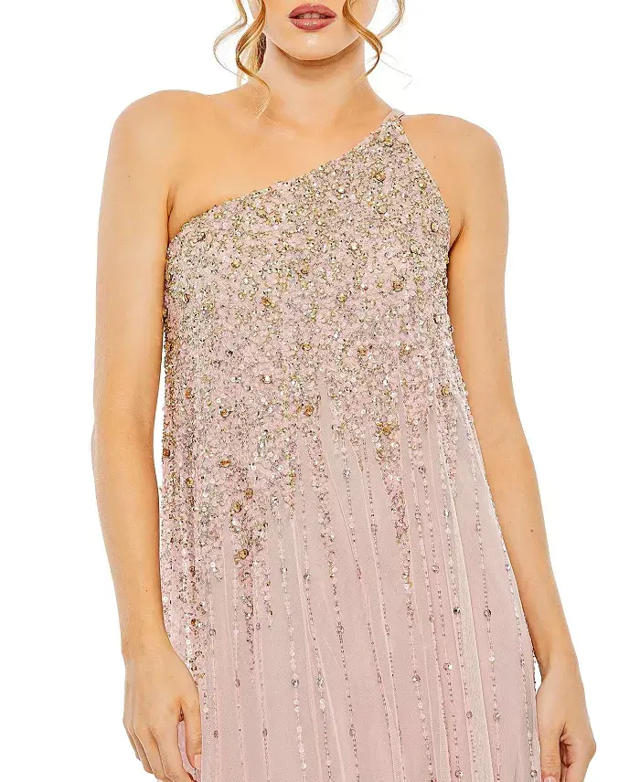 Mac Duggal Women's One Shoulder Embellished Trapeze A Line Gown Women's Fashion Shoes & Accessories