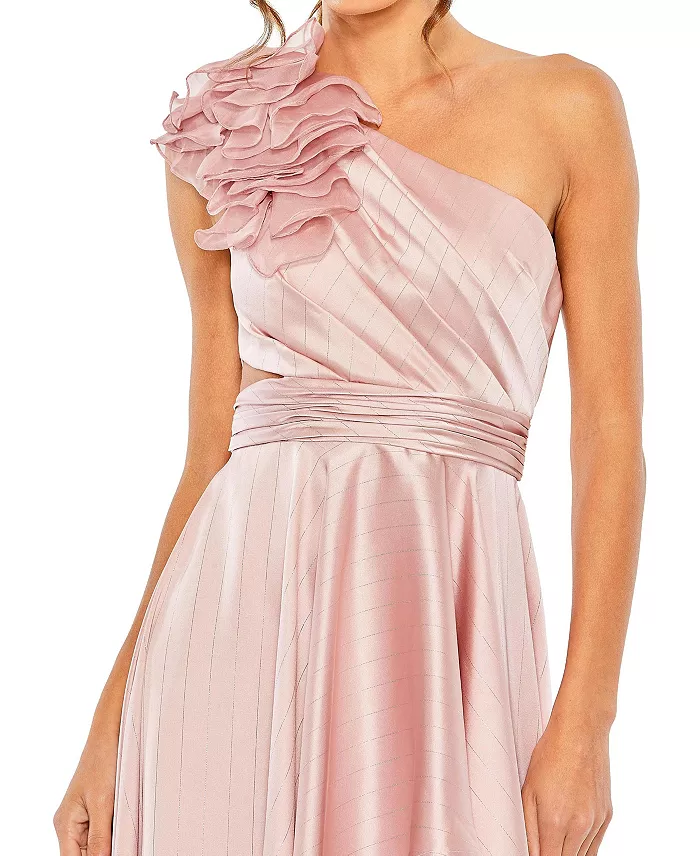 Mac Duggal Women's Ruffled One Shoulder Cut Out Hi-Low Gown Women's Fashion Shoes & Accessories