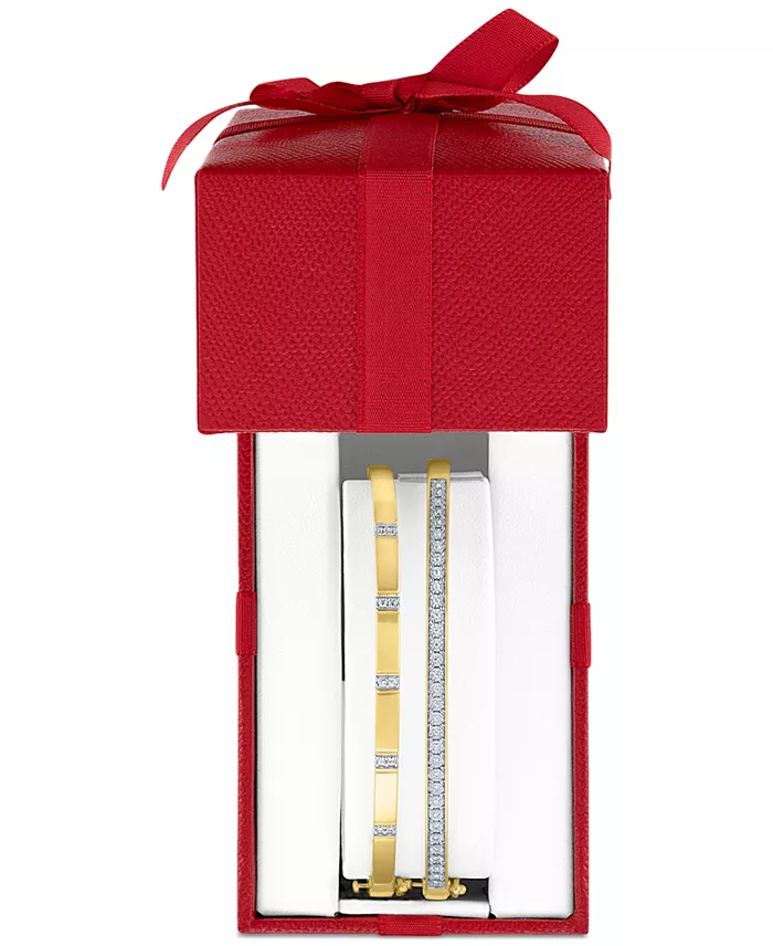 Macy's 2-Pc. Set Diamond Bangle Bracelets (1/5 Ct. T.w.) In 14k Gold-Plated Sterling Silver Jewelry & Watches