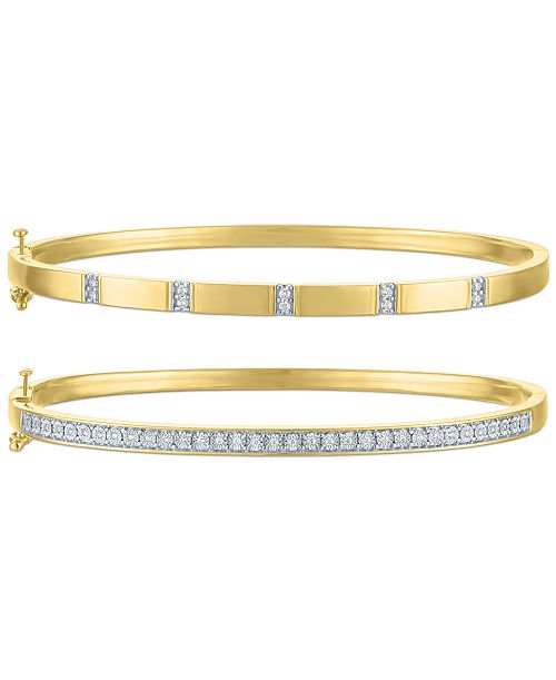 Macy's 2-Pc. Set Diamond Bangle Bracelets (1/5 ct. t.w.) in 14k Gold-Plated Sterling Silver Jewelry & Watches
