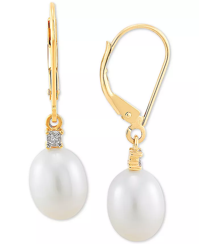 Macy's Cultured Freshwater Pearl Earrings (8mm) In 10k Gold & White Gold Jewelry & Watches