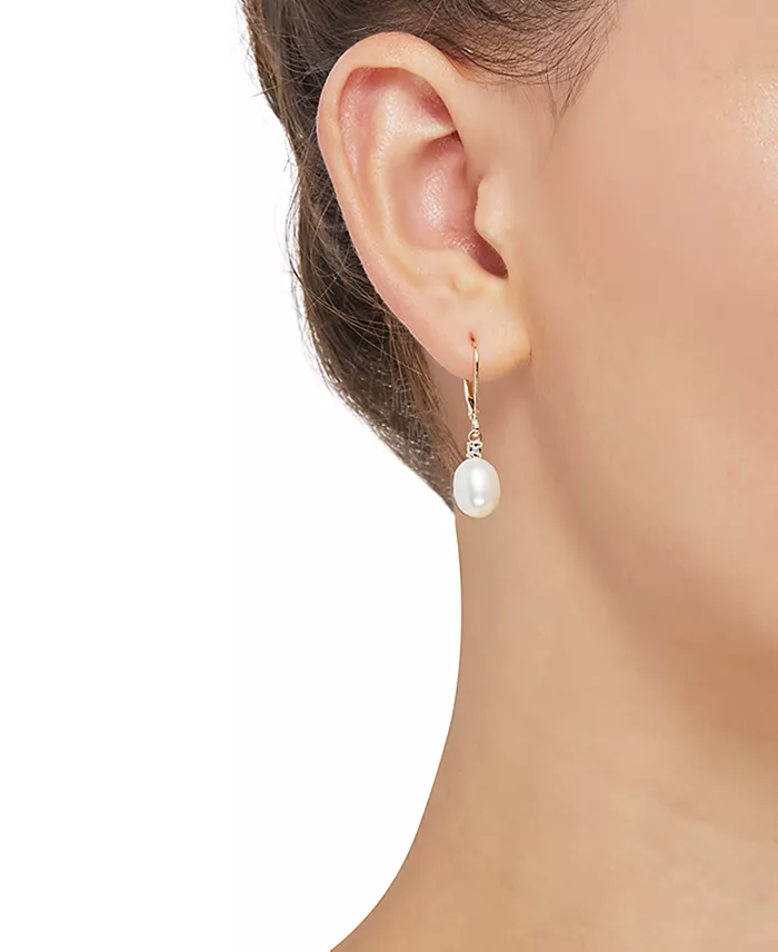 Macy's Cultured Freshwater Pearl Earrings (8mm) In 10k Gold & White Gold Jewelry & Watches