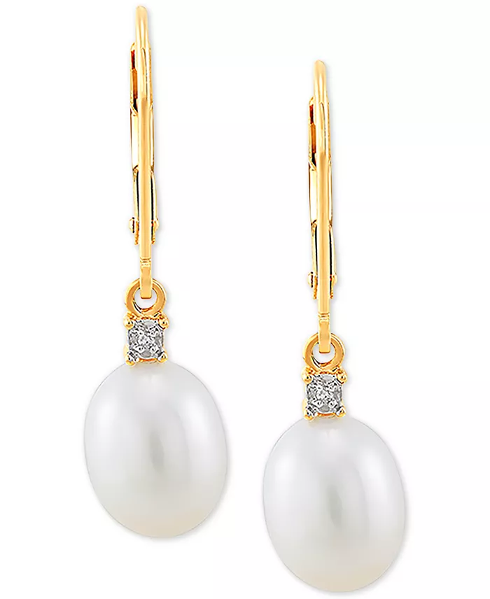 Macy's Cultured Freshwater Pearl Earrings (8mm) In 10k Gold & White Gold Jewelry & Watches
