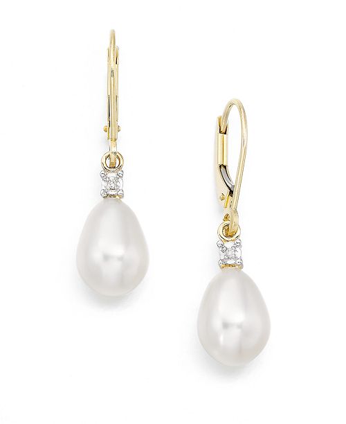 Macy's Cultured Freshwater Pearl Earrings (8mm) In 10k Gold & White Gold Jewelry & Watches