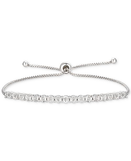 Macy's Diamond Bolo Bracelet (1/10 ct. t.w.) in Sterling Silver 14k Gold-Plated Sterling Silver or 14k Rose Gold-Plated Sterling Silver Jewelry & Watches