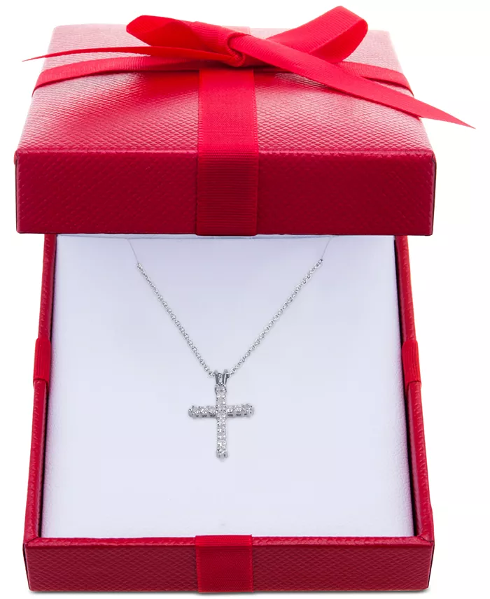 Macy's Diamond Cross Pendant Necklace (1/2 Ct. T.w.) In Sterling Silver Or 14k Gold-Plate Over Sterling Silver 16" + 2" Extender Jewelry & Watches
