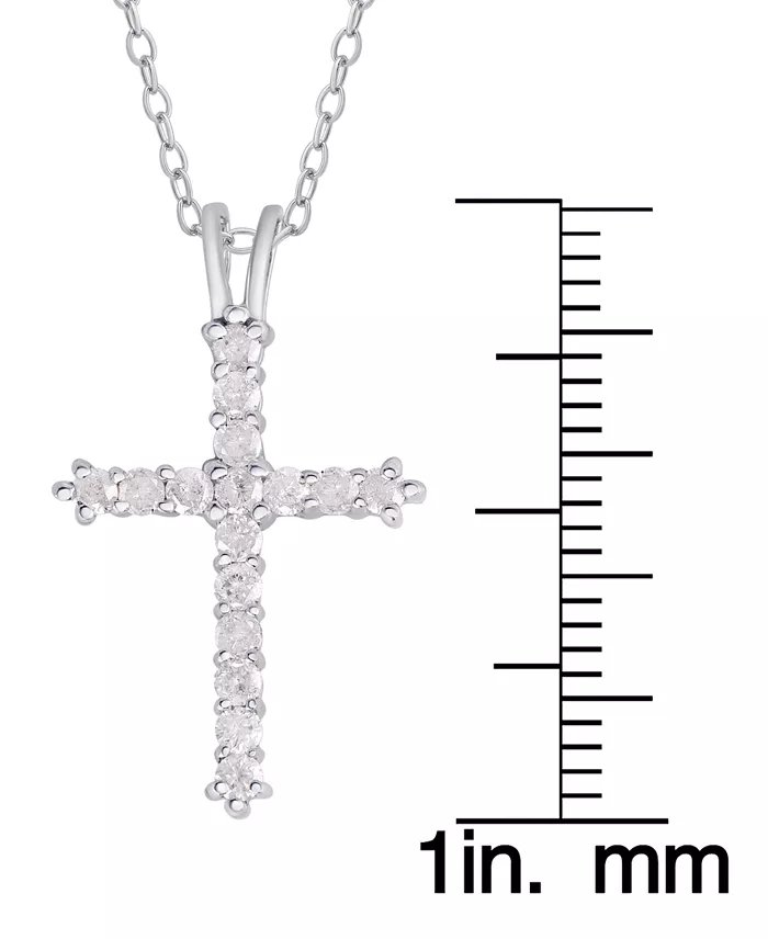 Macy's Diamond Cross Pendant Necklace (1/2 Ct. T.w.) In Sterling Silver Or 14k Gold-Plate Over Sterling Silver 16" + 2" Extender Jewelry & Watches