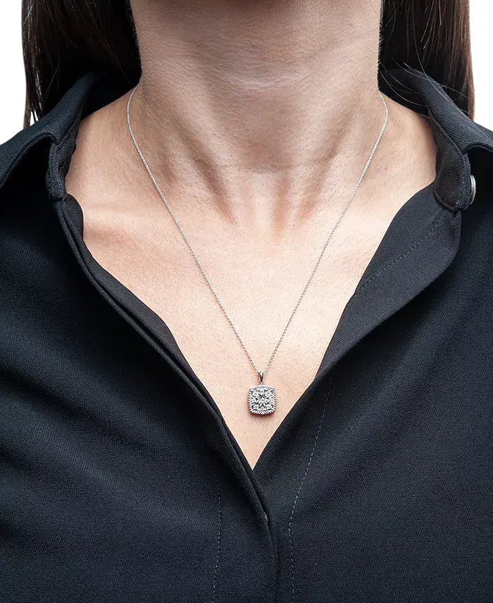 Macy's Diamond Cushion Cluster 18" Pendant Necklace (1/10 Ct. T.w.) In Sterling Silver Jewelry & Watches