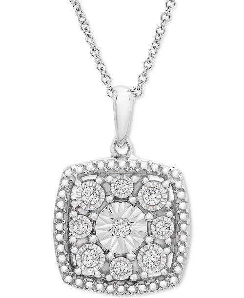Macy's Diamond Cushion Cluster 18" Pendant Necklace (1/10 ct. t.w.) in Sterling Silver Jewelry & Watches