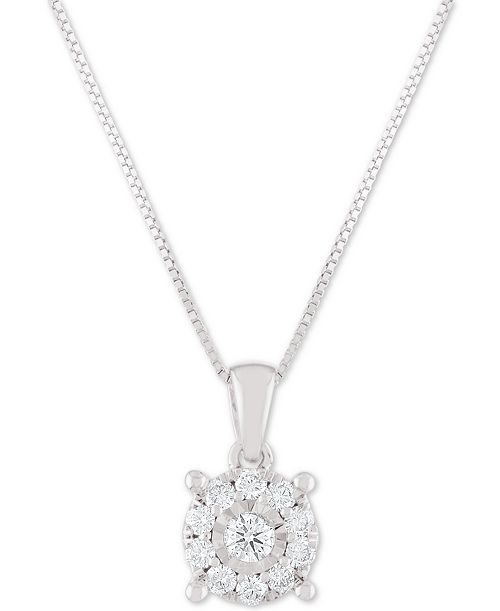 Macy's Diamond Halo 18" Pendant Necklace (1/3 ct. t.w.) in 14k White Yellow or Rose Gold Jewelry & Watches