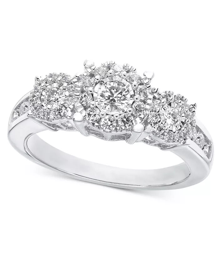 Macy's Diamond Three Stone Engagement Ring (3/4 Ct. T.w.) In 14k White Yellow Or Rose Gold Jewelry & Watches