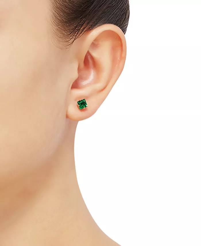 Macy's Lab-Grown Emerald Stud Earrings (1 Ct. T.w.) In 14k Gold Jewelry & Watches