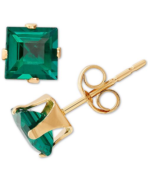 Macy's Lab-Grown Emerald Stud Earrings (1 Ct. T.w.) In 14k Gold Jewelry & Watches