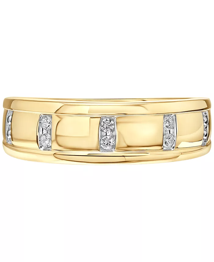 Macy's Men's Diamond Band (1/10 Ct. T.w.) In 10k Yellow Gold And 10k White Gold Jewelry & Watches