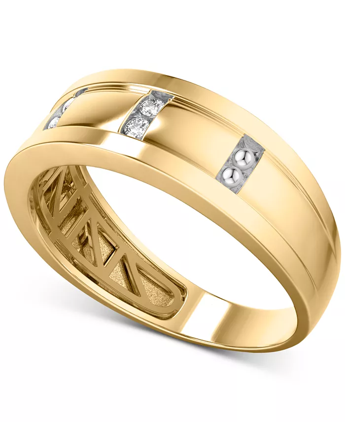 Macy's Men's Diamond Band (1/10 Ct. T.w.) In 10k Yellow Gold And 10k White Gold Jewelry & Watches