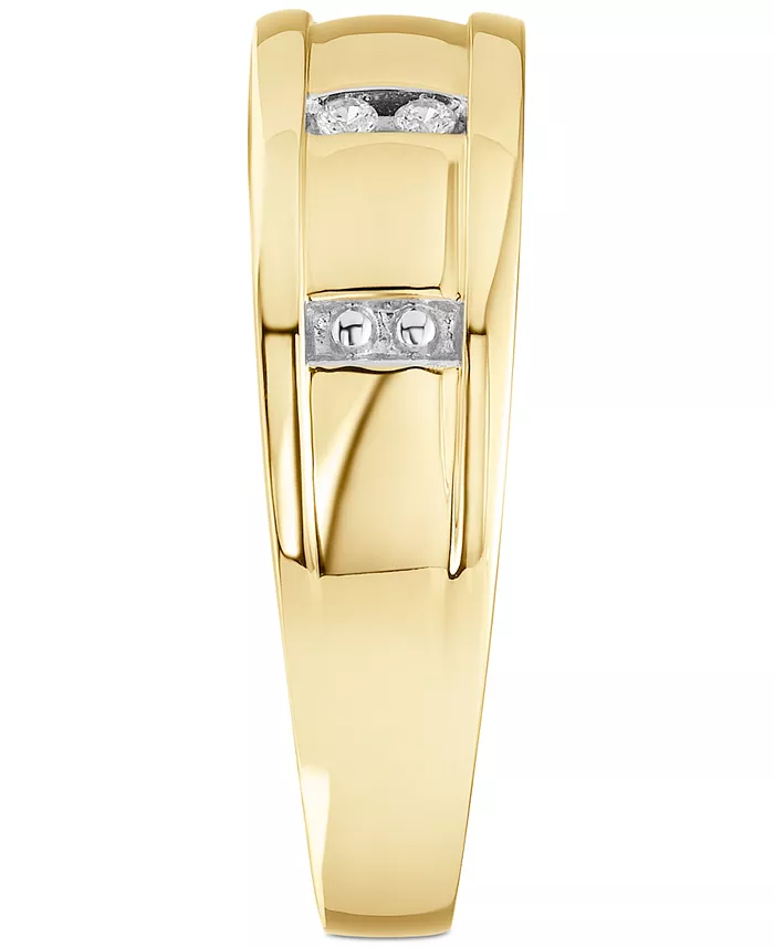 Macy's Men's Diamond Band (1/10 Ct. T.w.) In 10k Yellow Gold And 10k White Gold Jewelry & Watches
