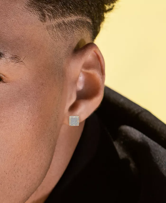 Macy's Men's Diamond Square Cluster Stud Earrings (1/3 Ct. T.w.) In 14k Gold-Plated Sterling Silver Jewelry & Watches